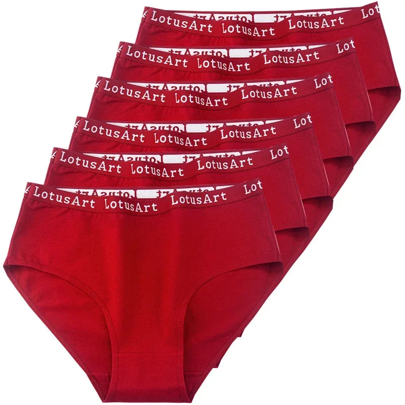 6pcs Cotton Women Panties Lady Plus Size Underwear High Waist Briefs Breathable Solid Color Female Lingerie Shorts