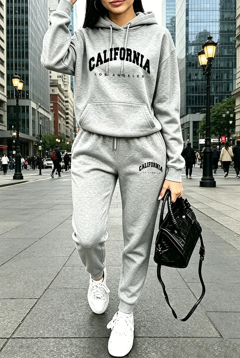 Autumn Winter Women's Outfits Print Casual Hooded Sweatshirts Sweatpant Outdoors Sports Jogging Clothes 2026 Single Hoodie Pants