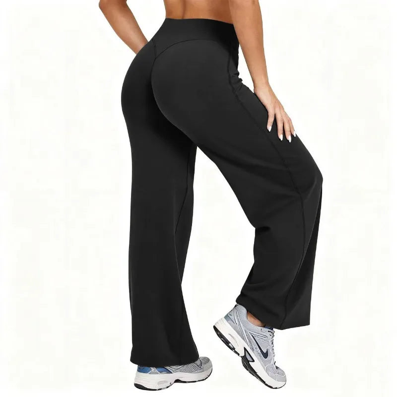 Women Plus Size Yoga Wide-leg Pants High Waist Stretchy Solid Color Leggings Running Pilates Sports Fashion Straight-Leg Pants ATFH