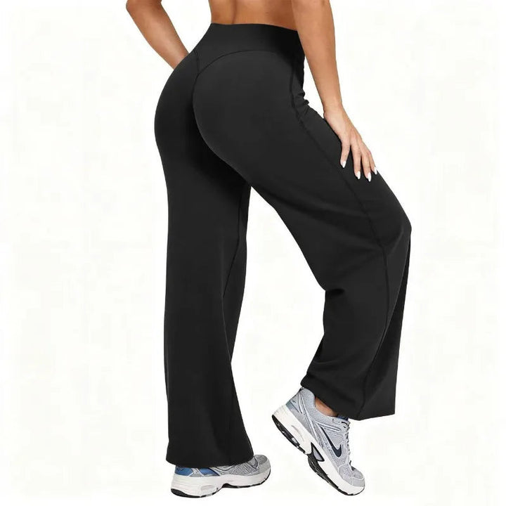 Women Plus Size Yoga Wide-leg Pants High Waist Stretchy Solid Color Leggings Running Pilates Sports Fashion Straight-Leg Pants ATFH