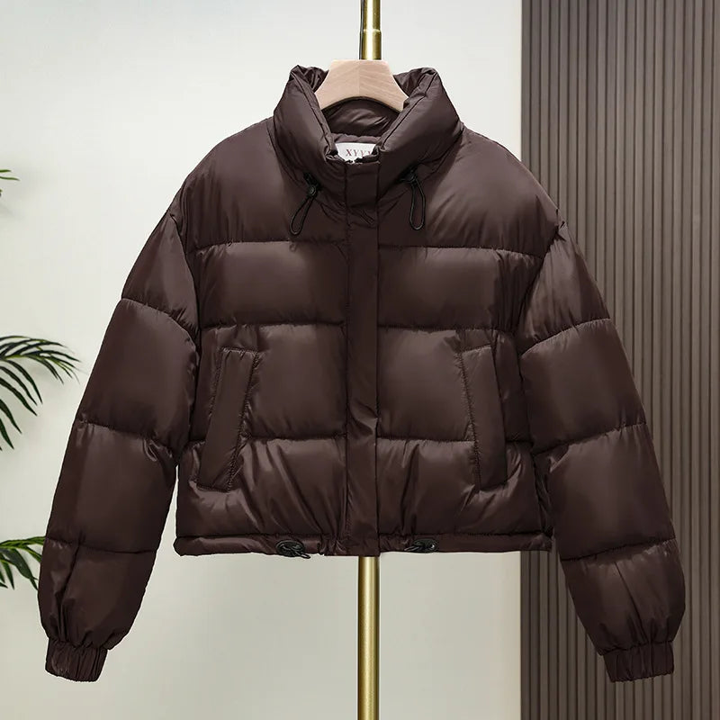 Korean Fashion Short Down Cotton Jacket Women 2025 Winter Parkas Warm Padded Coat Stand Collar Thick Casual Ladies Bread Clothes