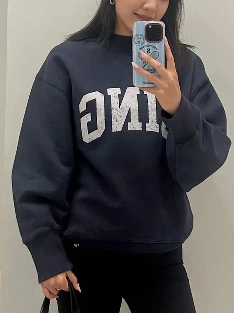 Hoodie Unisex Autumn/winter New Loose and Comfortable Letter Printed Round Neck Long Sleeved Casual Top Sweatshirt - ATFH