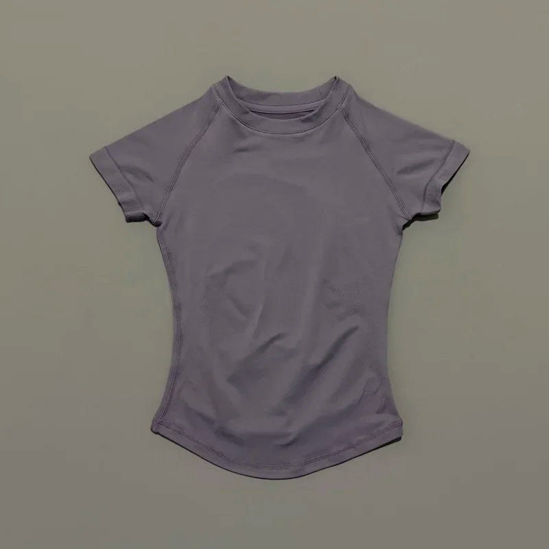 HISTELLO Sports Short Sleeve Top  Women Seamless Sculpting Yoga Bodysuit Running T-Shirt Workout Shirts Pilates Training Clothes - ATFH