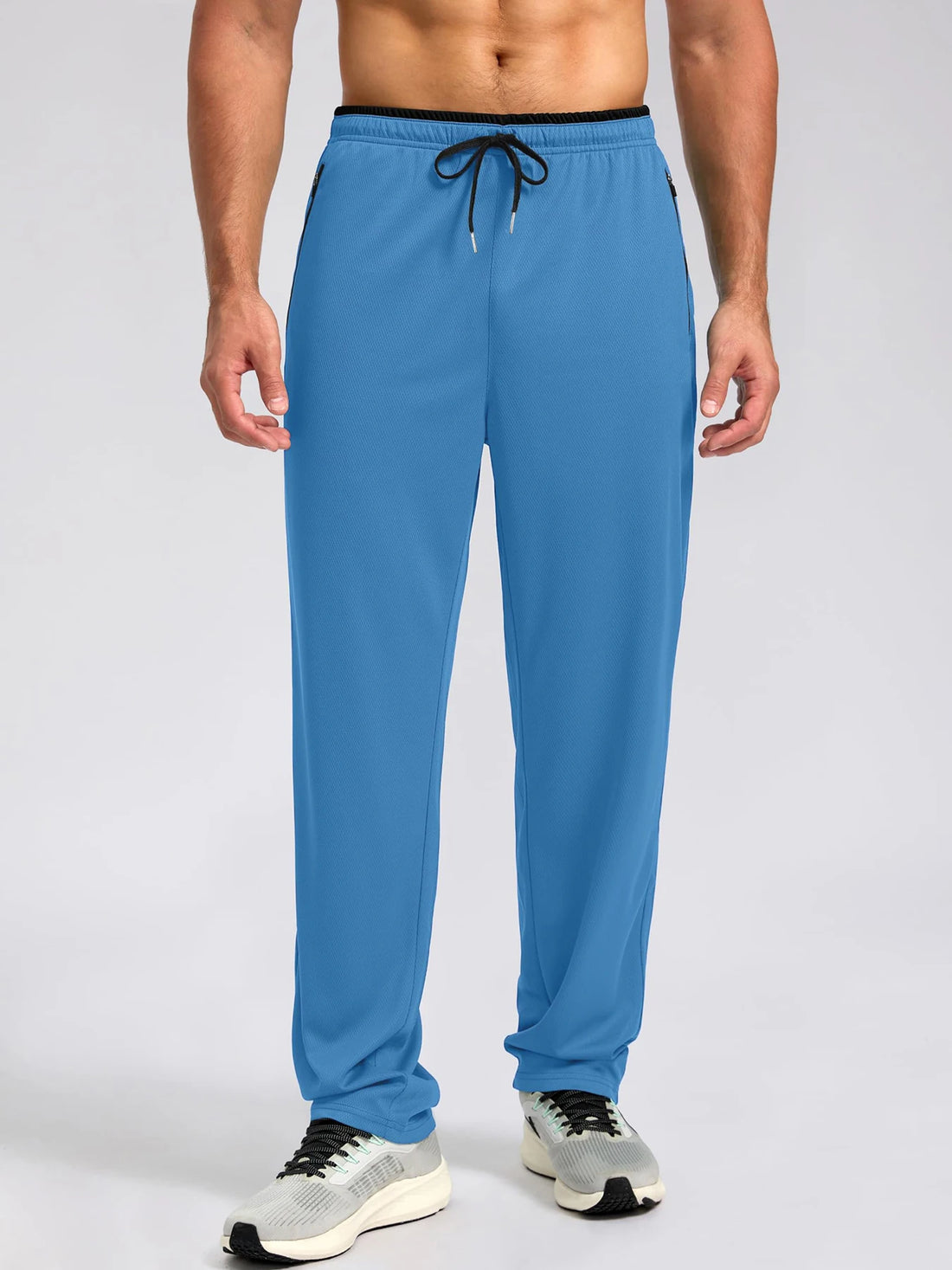 2026 Spring and Summer New Men's Zipper Pocket Solid Color Casual Pants Outdoor Sports Training Breathable Loose Straight Pants