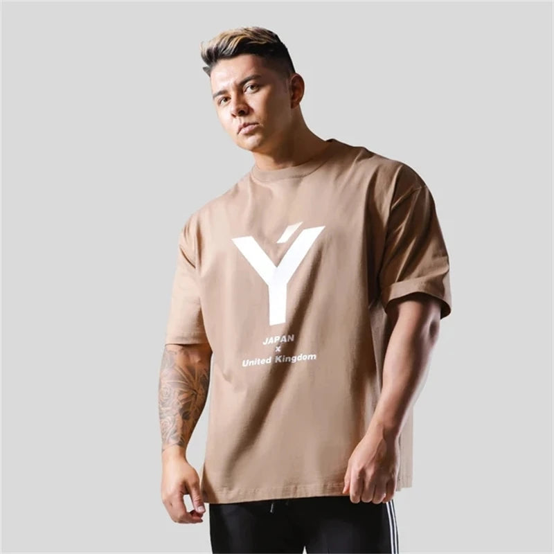 2026 Summer Oversize GYM Style Fitness Sports Men's Short Sleeve T-shirt Fashion Casual Cotton Loose Tees Tops ATFH