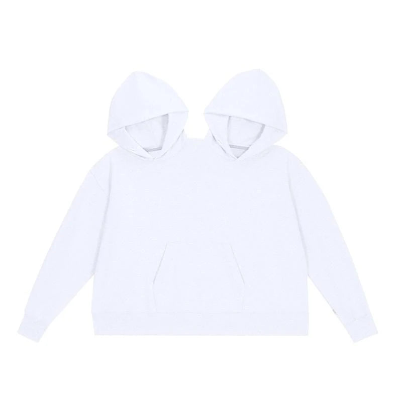 Couple Hooded Pullover Sweatshirts Two Person Funny Hoodie Tops Oversized Hoodie Cropped Long Sleeve Tops - ATFH