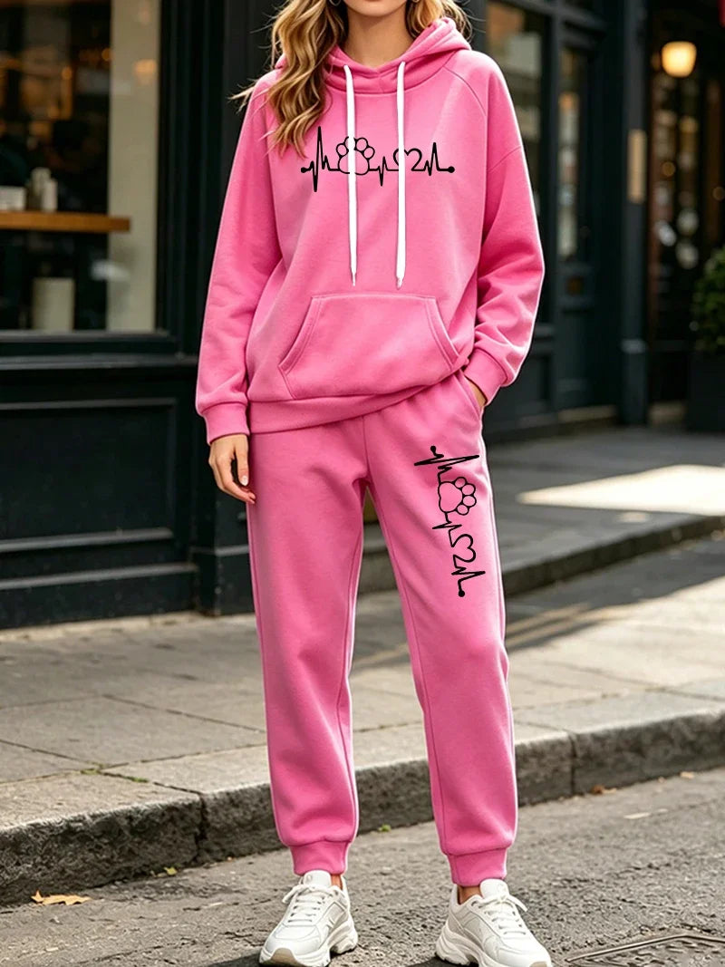 Autumn Winter Womens Pants Sets Fashion Tracksuit Casual Hooded Sweatshirt Sweatpants 2 Pcs Suit Outdoor Sports Clothing Outfits