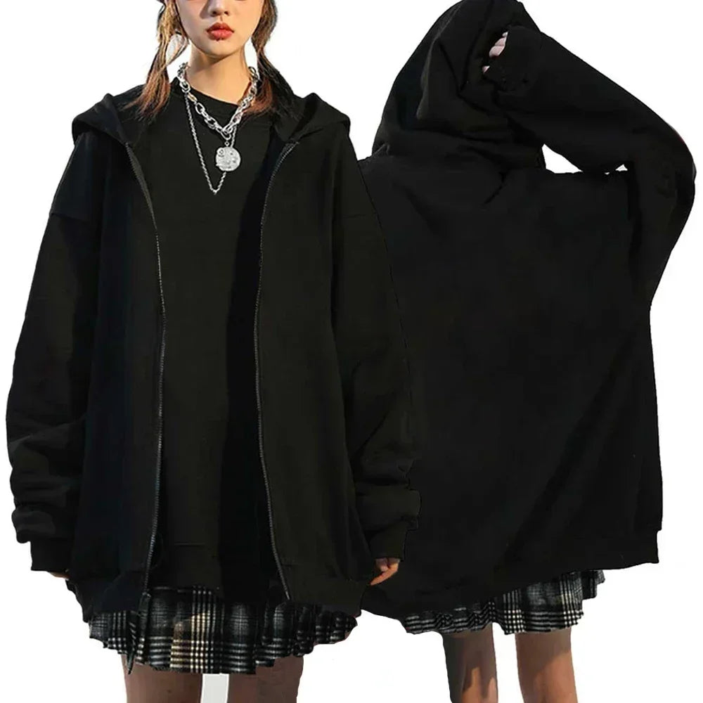 Men Fleece Zipper Hoodie Spring Autumn Oversized Women Sports Sweatshirt Winter Fashion Y2K Clothes Coat Harajuku Casual Jackets - ATFH