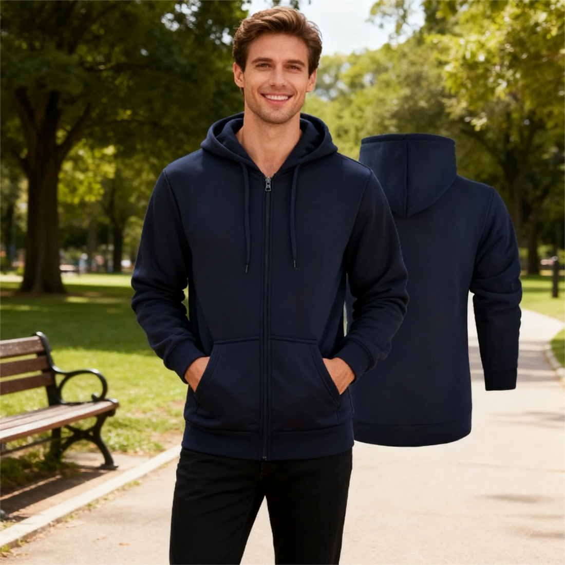 New Autumn/Winter  Men’s Gray Jacket with Hood Long Sleeve Big Pocket Zipper Jacket Coat Woman Loose Casual Outerwear Coat Tops - ATFH