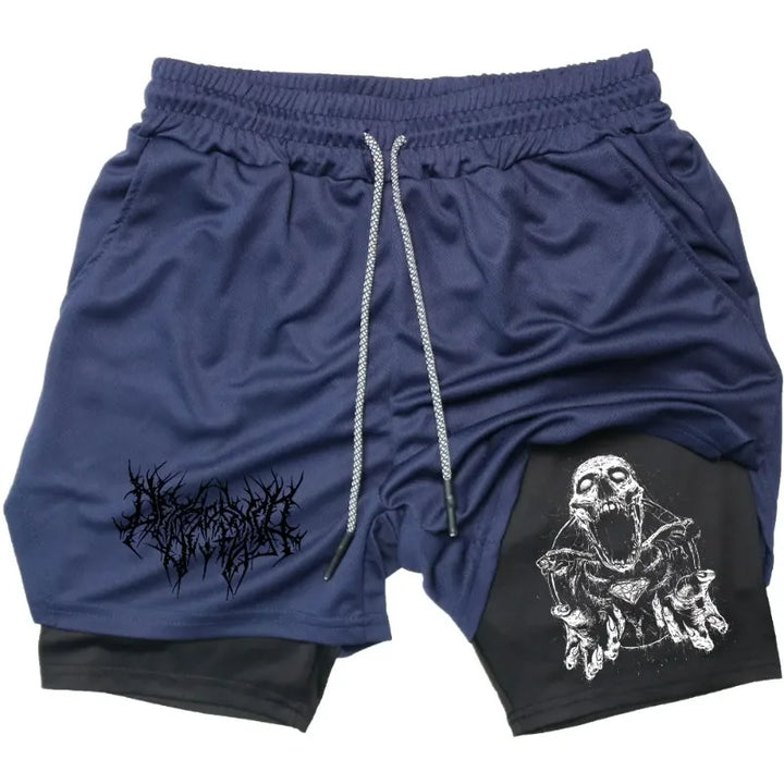Shorts Men Quick-drying Fitness Skull Print Double Layer Shorts Workout Training Running Bodybuilding Sportwear