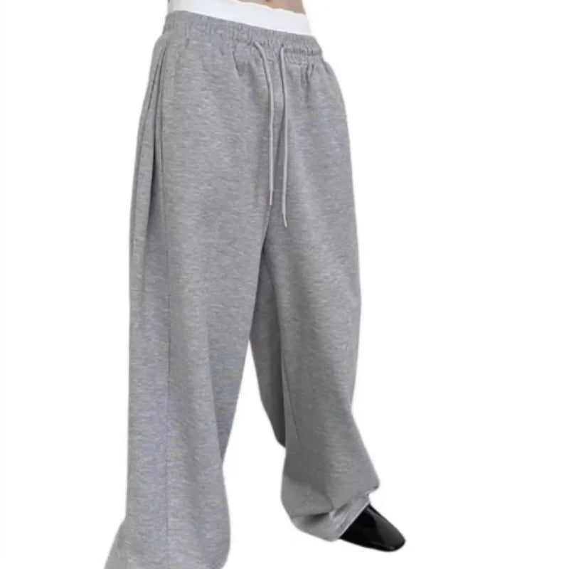 Men's plus Size Cotton Sweatpants Spring Autumn Solid Color Baggy Loose Elastic Waist Casual Trousers for Daily Wear Running