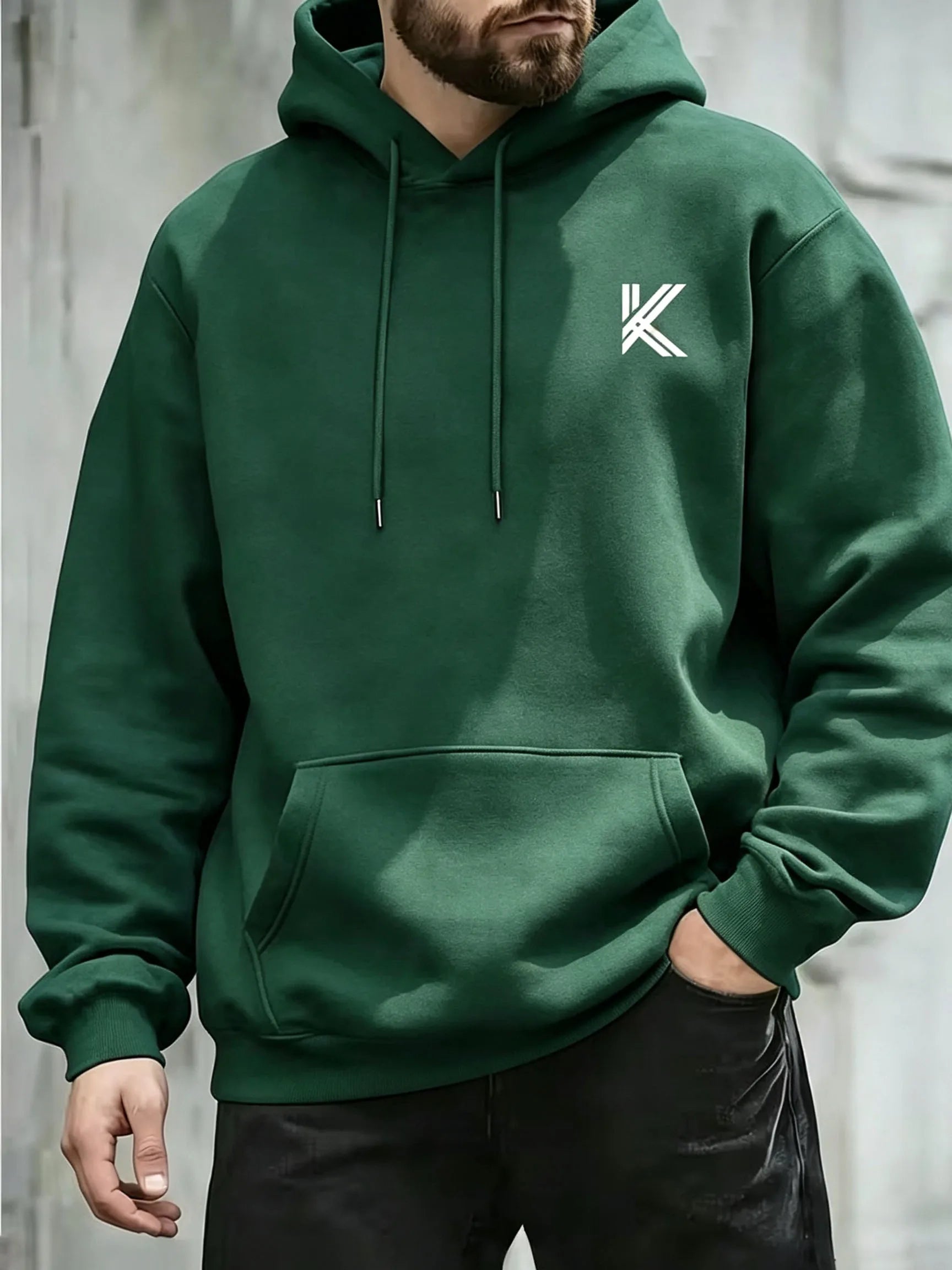 Autumn Winter Men Women Loose Hooded Sweatshirt Simple K Letter Chest Print Long Sleeve Pocket Hoodie Daily Streetwear Pullover