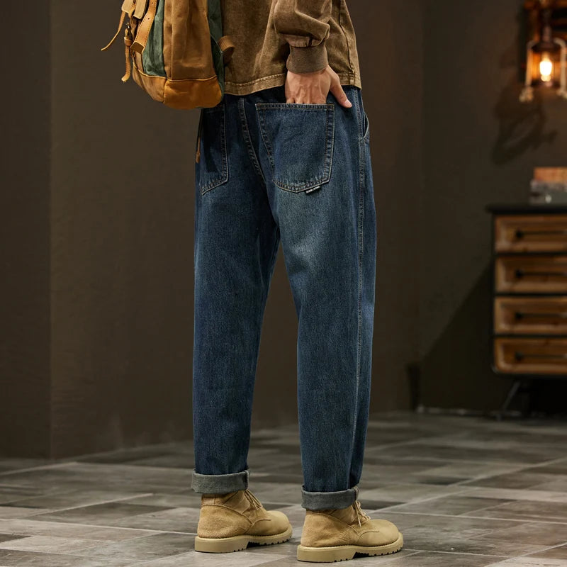 Men's 95% Cotton Jeans High Quality Loose Harem Pants Fashion Baggy Casual Outdoor Work Denim Pants Brand Men's Clothing ATFH