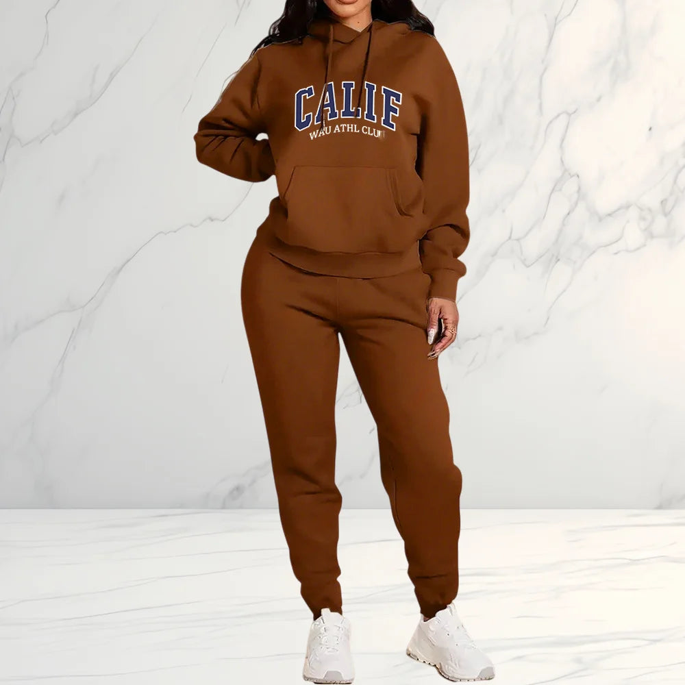 2026 Women's Fleece-Like Hooded Sweatshirt & Joggers Set Print Polyester Lounge Set Matching Sets All-Season Comfort Pant Sets - ATFH