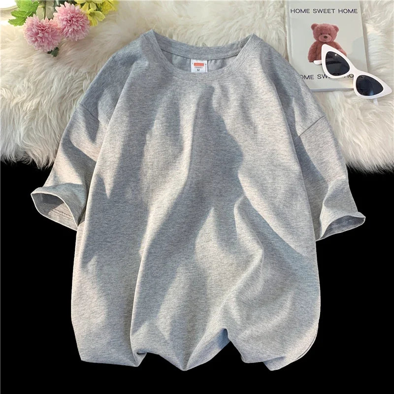 LEGIBLE Summer short sleeve T-Shirt Women Cotton Tee Shirt Loose Solid Basic Oversized T Shirt Women O-neck Tshirt Women - ATFH