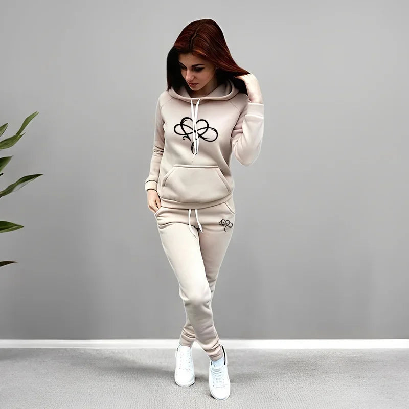 Daily Jogging Woman Two piece Set Sport Autumn Winter Women Tracksuit Outfits Fashion Casual Printing Hooded Suit Quality Ladies