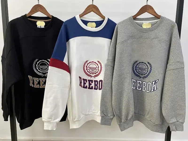 embroidery color blocked women Sweatshirt long sleeve round neck over-sized sweatshirt female autumn winter - ATFH