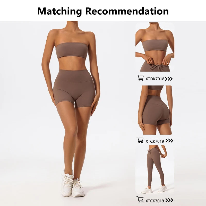 Summer Two Piece Fitness Sports Set Women Workout Yoga Outfit Strapless Bra Woman 2Ps Gym Crop Top Deportivos Mujer Gym Suits - ATFH