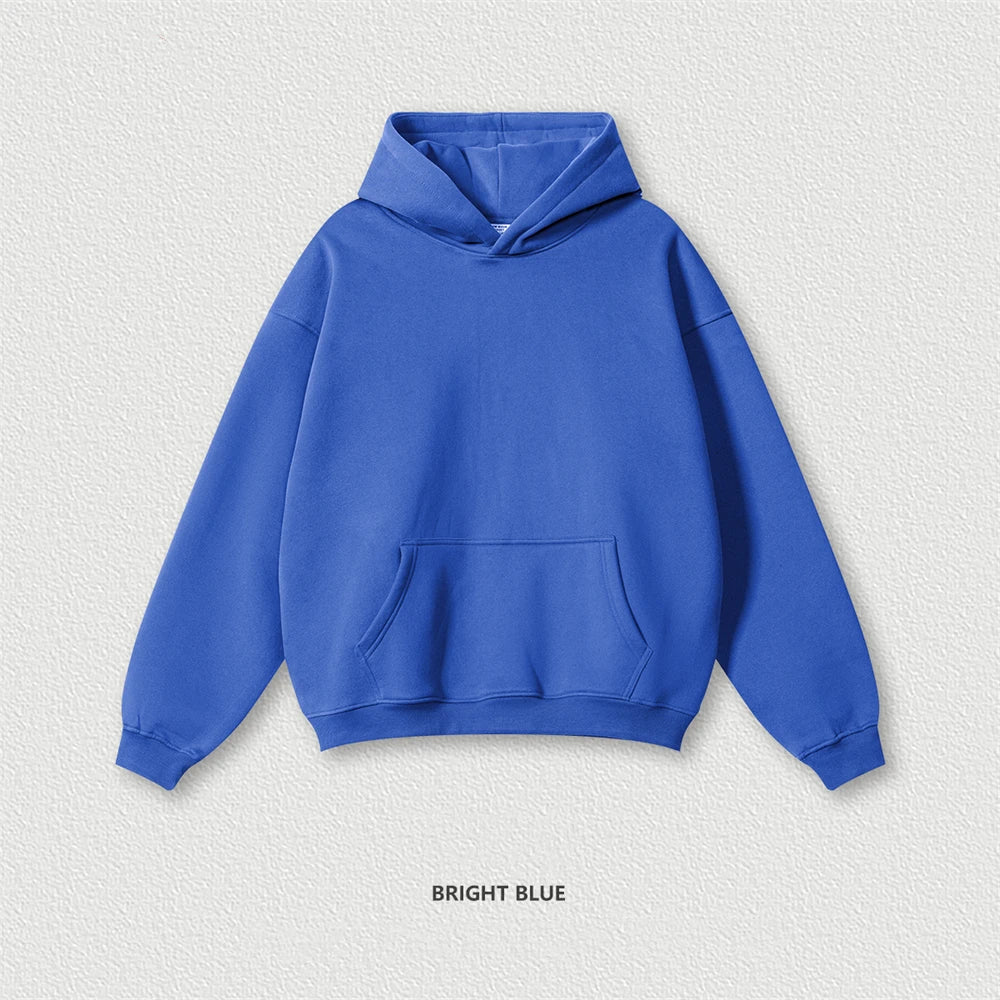 Autumn Winter Men 345gsm Fleece Hoodies Unisex Women Relax Fit Warm Solid Hooded Pullovers Sweatshirts HY0863 - ATFH