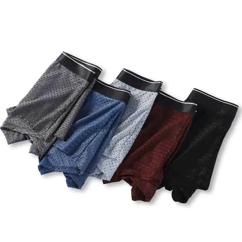 4/8Pcs/Men's Underwear Ice Silk Sexy Boxer Shorts Mid-waist Breathable Men's Underwear Mesh Comfortable Soft Shorts Men Plus 5XL