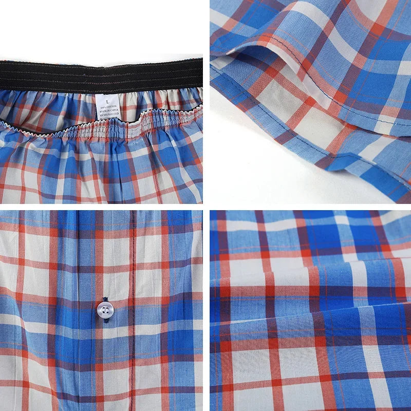 3/5/7 Pcs/lot Men Plaid Boxer Loose Shorts Underwear Casual Elastic Waistband Button Mens Boxer Underwear Woven Shorts for Home