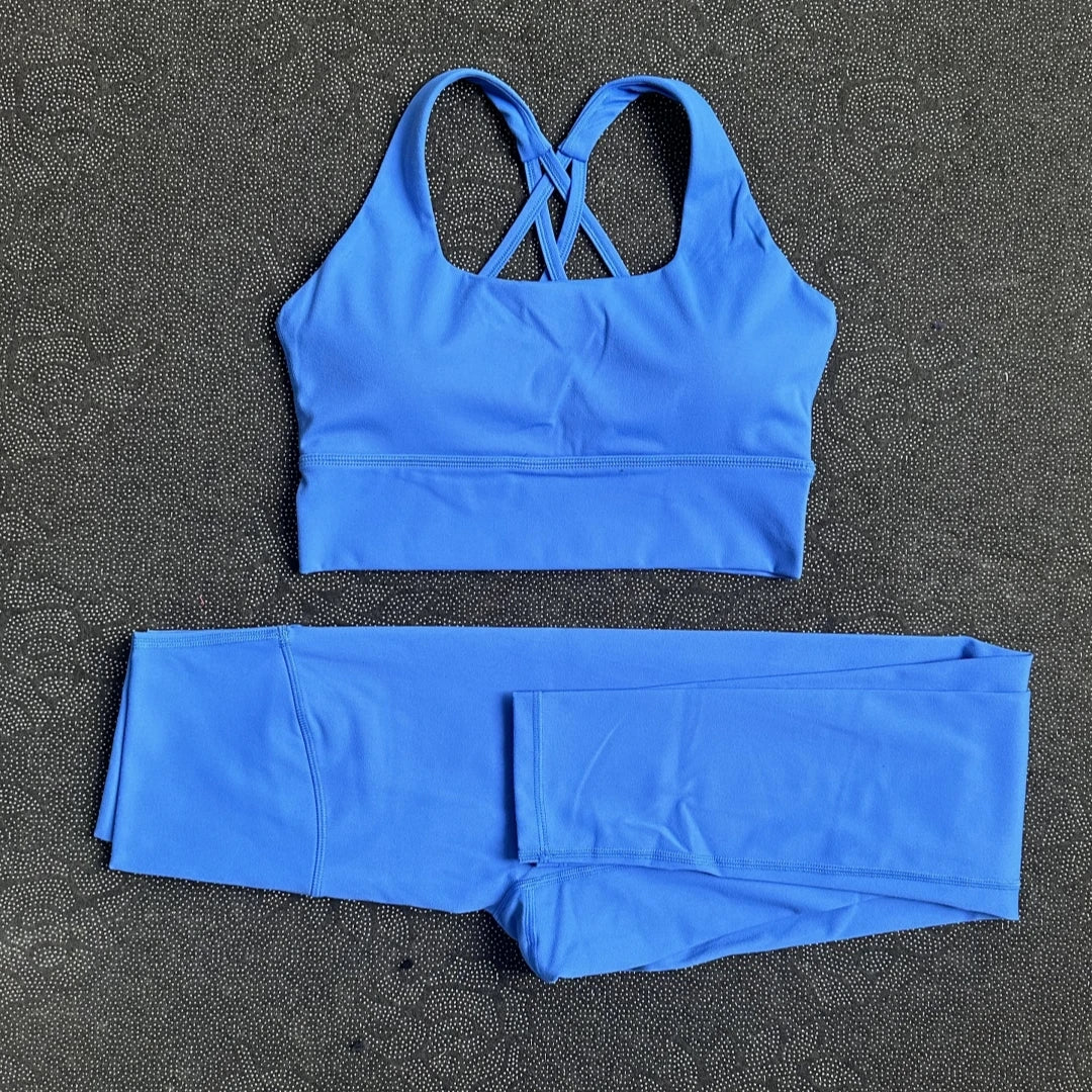 Solid Color Gym Yoga legging Set Soft Tight Women High Strength Fitness Bra With Sports Pant sportswear Proof of Squatting Proof - ATFH