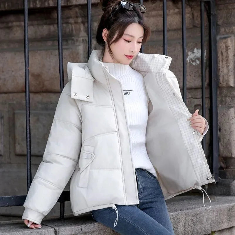 Explosions Down Cotton Coat Women Parkas 2025 Winter New Warm Cotton Padded Jacket Short Outcoat Hooded Korean Overcoat Female