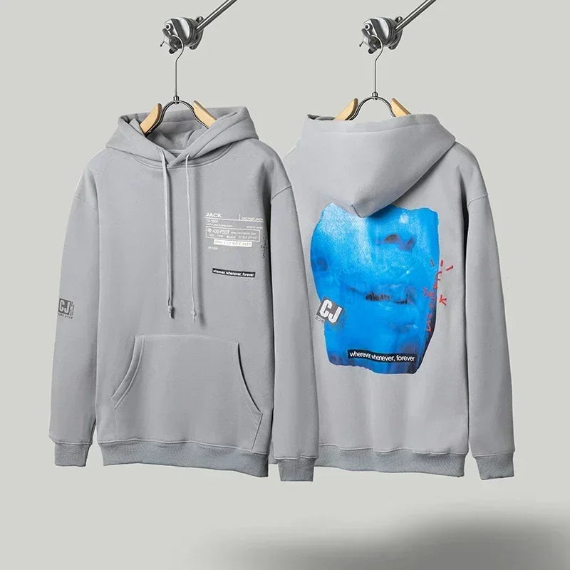 American Street Winter Cactus Jack Hoodie Letter Print Hooded Sweatshirts Casual Loose Fleece Hoodys Men Women Tops - ATFH