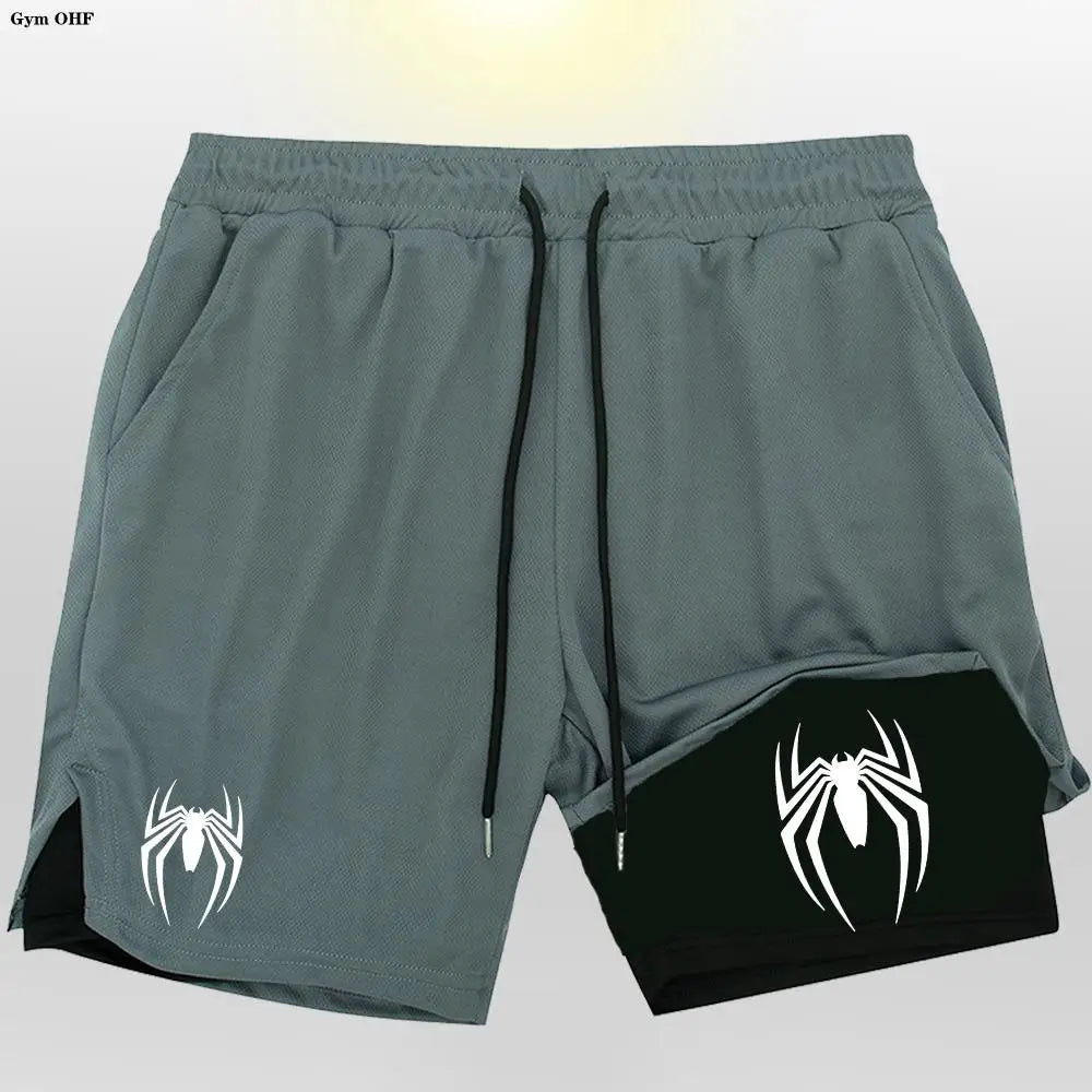 2099 Spider Sport Shorts Men Sportswear Double-Deck Running Shorts 2 In 1 Beach Bottoms Summer Gym Fitness Training Short Pants