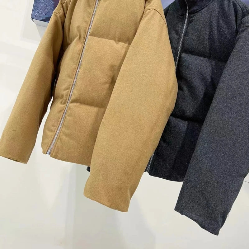 Nordic niche women's wool blended flannel short quilted down jacket for warmth ATFH