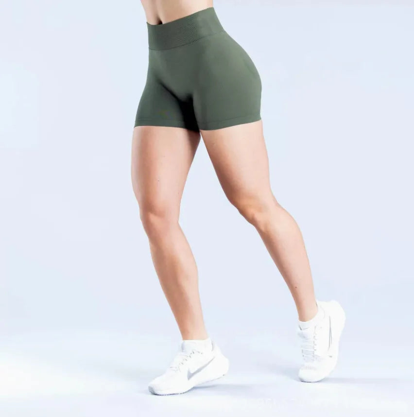Denyf 4.5" GYM Shorts Low Ribbed Band Yoga Shorts Seamless Scrunch Bum Workout Gym Shorts Booty High Stretch Running Shorts