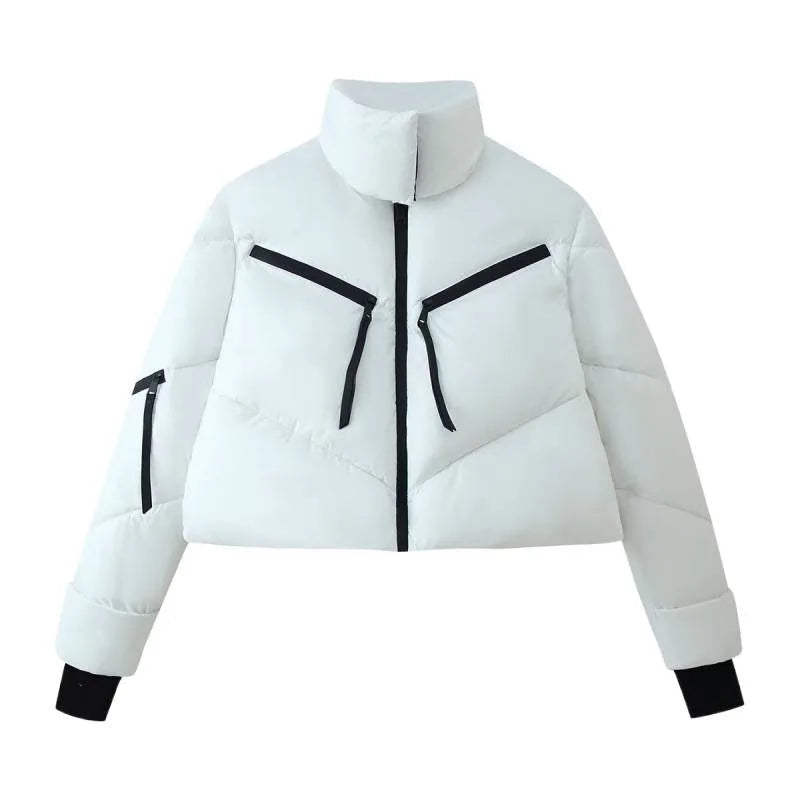 Winter New Women's Clothing Versatile Stand Collar Zipper Decoration Long Sleeve Simple Cotton Jacket Jacket ATFH