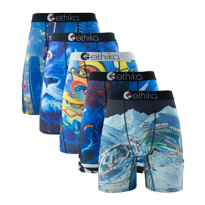 ETHIKA 5Pcs Men Underwear Breathable Mesh Crotch Man Swimming Underpants Plus Size L-3XL Mens Panties Sexy Men's Boxershorts