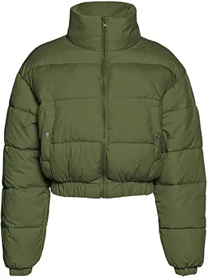 Women Short Puffer Jacket Cotton-Padded Thick Drawstring Parkas Zipper Winter Bubble Coat Warm Casual Hot Street Outfits