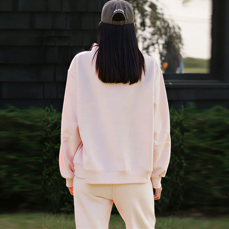 Pink Sweatshirt Women Comfortable Long Sleeve Sweatshirt Autumn Spring High Neck Loose Women's Letter Embroidery Hoodie Pullover - ATFH