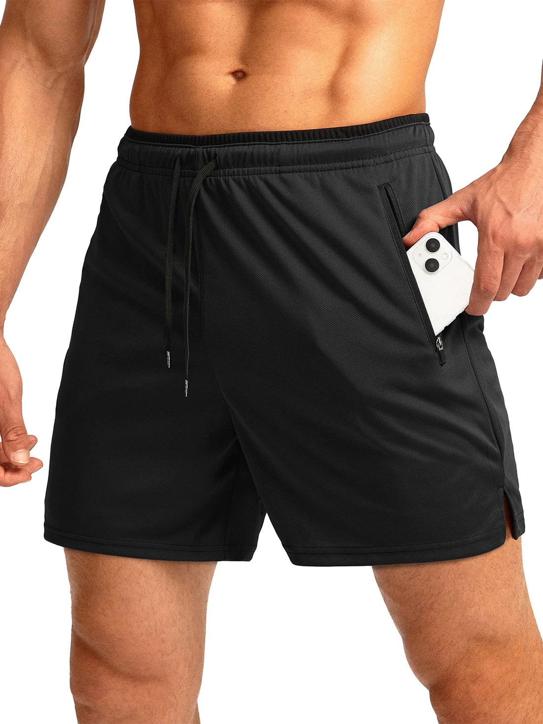 Men's running shorts with zippered pockets, quick-dry, suitable for gym workouts, 5-inch men's shorts