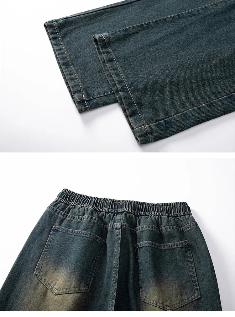 Broken hole jeans men's 2025 summer new loose straight leg American high street wide leg pants trendy brand versatile long pants ATFH