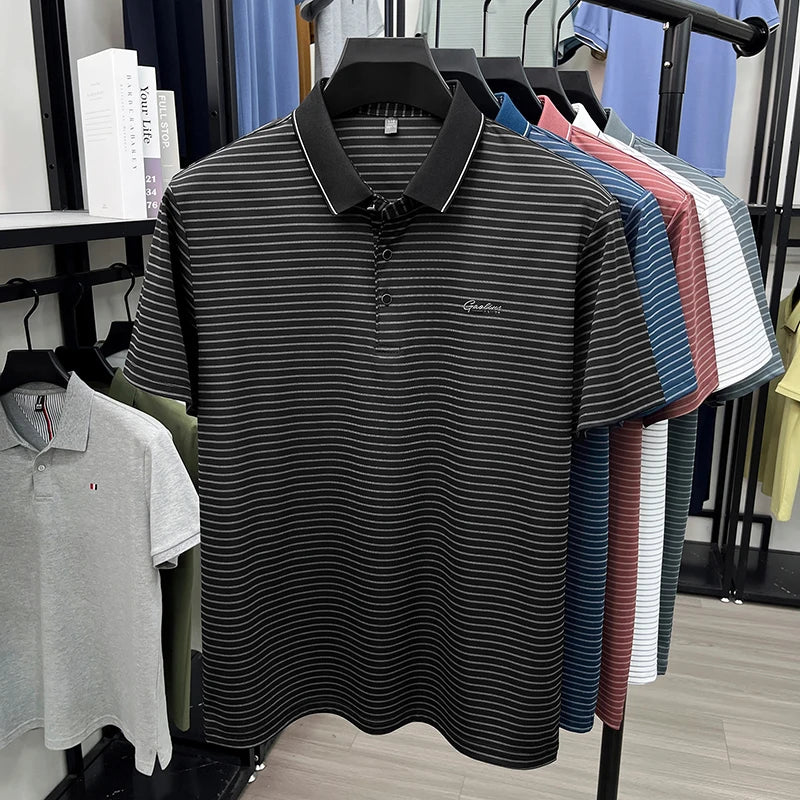 Summer New Style Men's Striped Lapel Fashion Simple Breathable Polo Shirt
