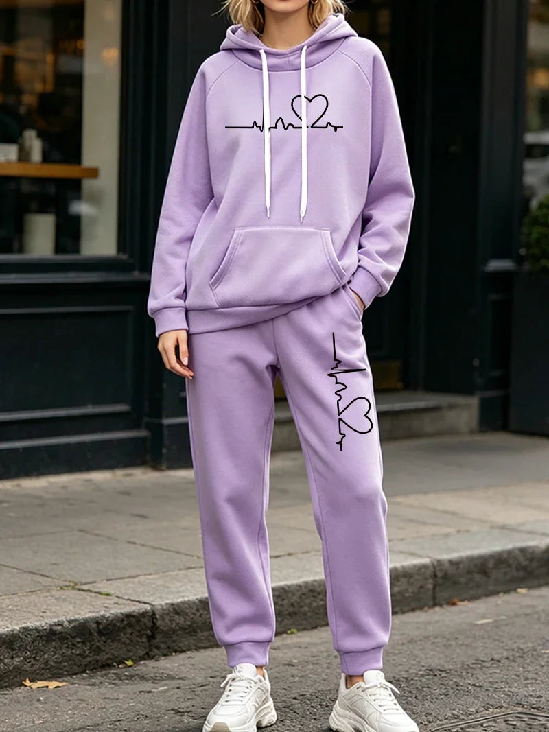 Autumn Winter Womens Tracksuit 2 Pcs Sets Casual Hooded Sweatshirt Outfits Outdoor Sports Clothing Warm Street Woman Pants Suit