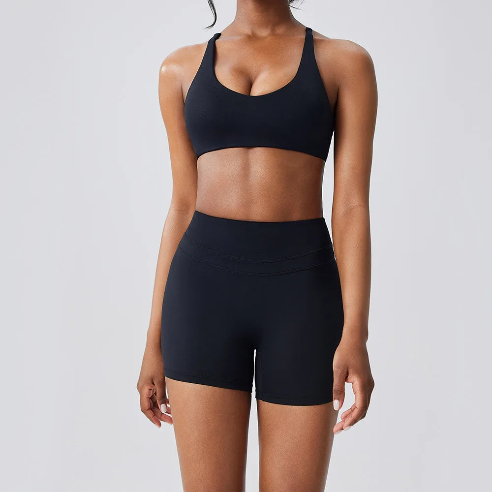 BIANHUI Women's Two Pieces Set Women Bra Shorts High Waist Quick Dry Running Fitness Sports Women's Tracksuit Female Clothing - ATFH