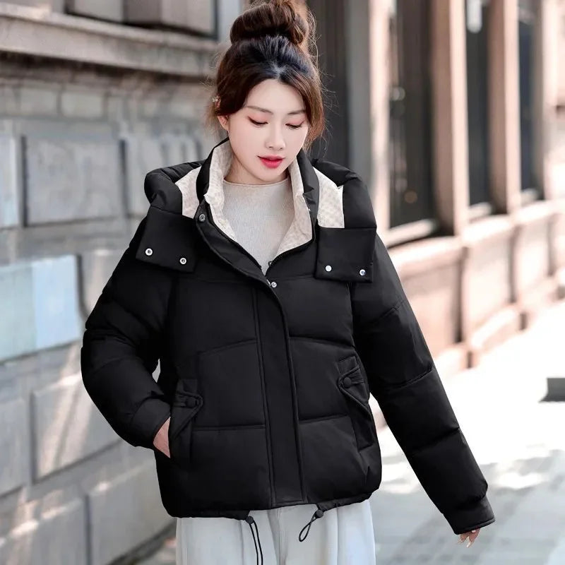 Explosions Down Cotton Coat Women Parkas 2025 Winter New Warm Cotton Padded Jacket Short Outcoat Hooded Korean Overcoat Female