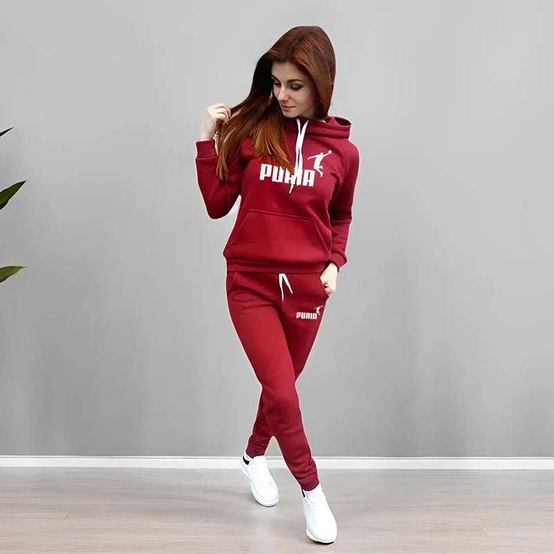 Autumn Winter Daily Casual Sporty Hoody Outfit Female Home Outdoor Comfort Sportswear Women's Jogger Set Hoodies and Sweatpants