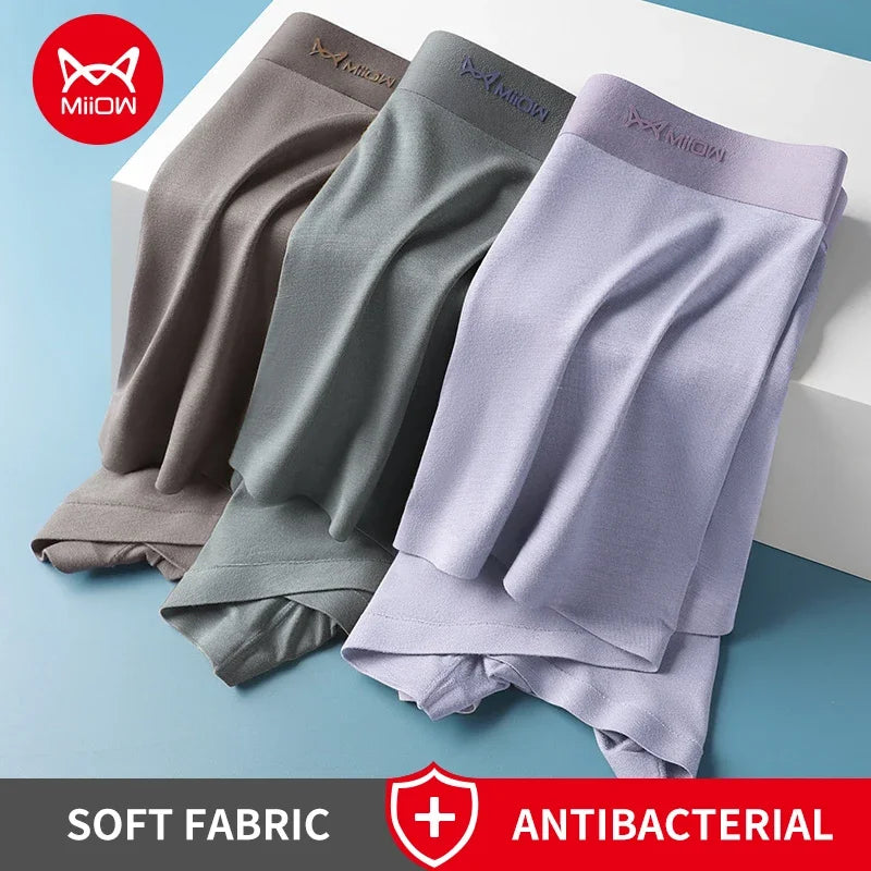 MiiOW 3Pcs Modal Boxer Underwear for Men Antibacterial Cotton Cuecas Men's Panties Silky Breathable Man Underpants Mens Boxers