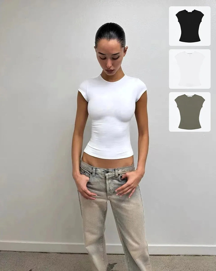 Tank Summer Women's Round-Neck Solid Color T-Shirt, a Baby Tee with a Great Fit, Slimming and Flattering, Made from Very Comfortable Fabric - ATFH