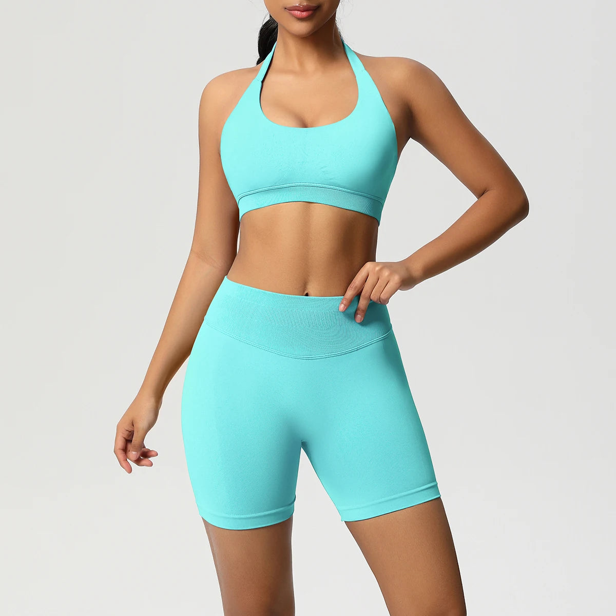 2PCS Sportswear Woman Sports Yoga Set Gym Clothes Yoga Suits For Women Tracksuits Sports Shorts Crossover Bra Gym Leggings - ATFH