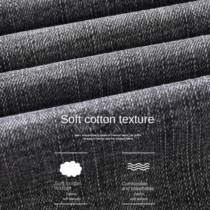 2026 Cotton Stretch Jeans Business Casual Men's Thin Denim Jeans Grey Spring Summer Brand New Fit Straight Lightweight ATFH
