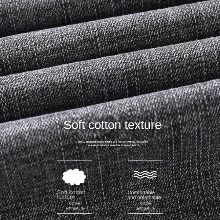2026 Cotton Stretch Jeans Business Casual Men's Thin Denim Jeans Grey Spring Summer Brand New Fit Straight Lightweight ATFH