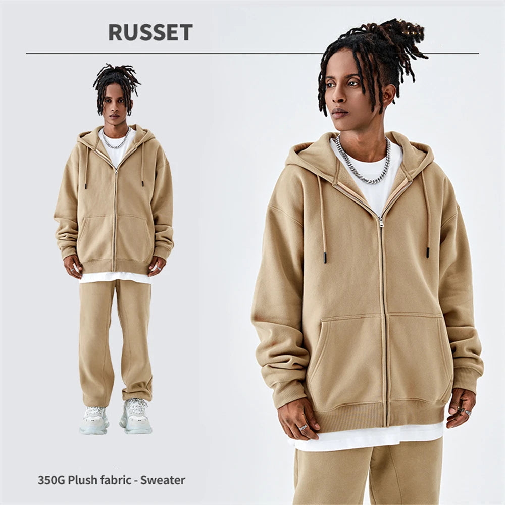 ZODF Basic Winter Men Fleece Zipper Hoodies Unisex Casual Loose 350gsm Warm Solid Hooded Sweatshirts Coats 18 Colors HY0726 - ATFH