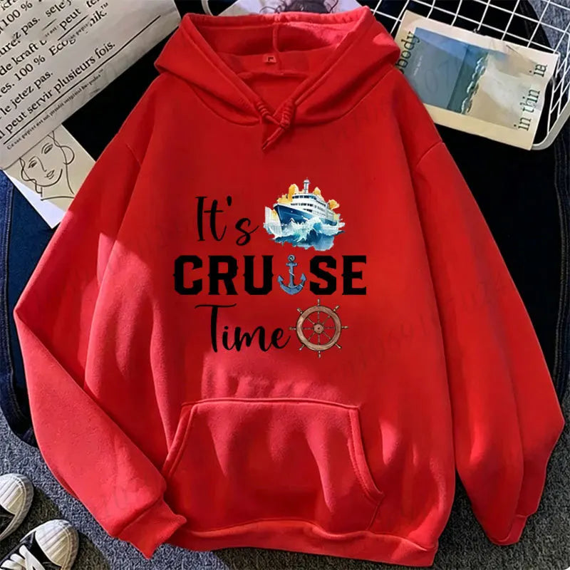 It's Cruise Time Friends Hoodies Vacation Travel Sweatshirts Cruise Ship Graphic Tops Family Cruise Trip Pullover Tracksuits