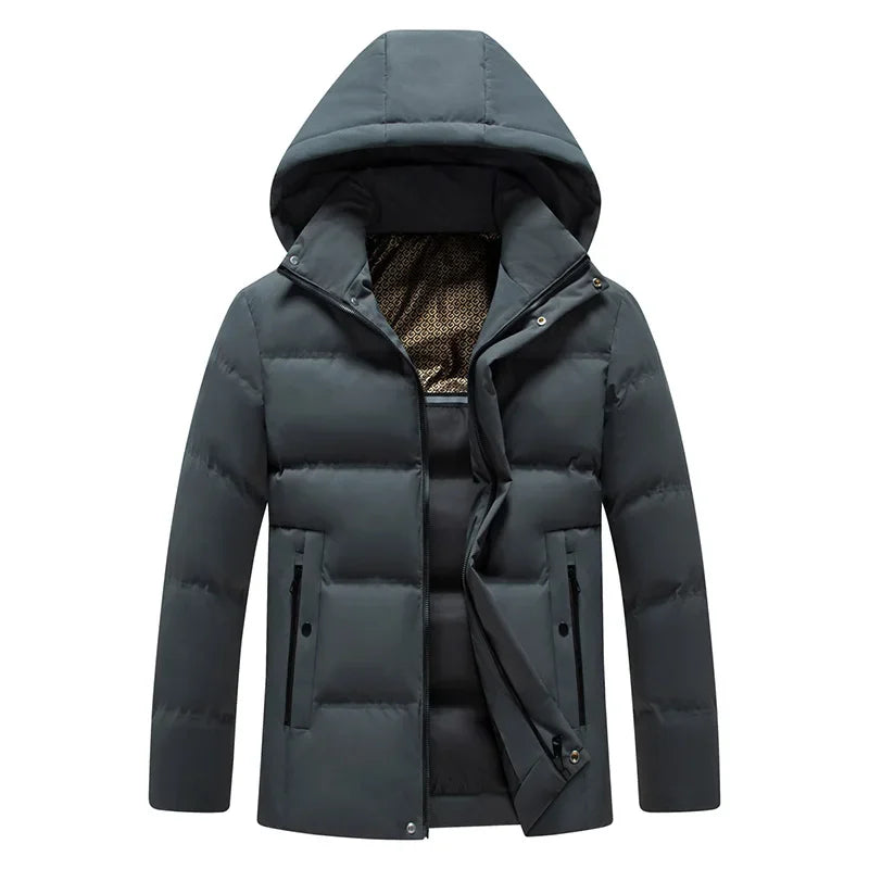 Winter Waterproof Outwear Warm Fleece Hooded Casual Parka Business Male Cotton Jacket Thicken Down Outdoor Windproof Coats